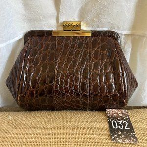Genuine Alligator Vintage Rich Brown Clutch Purse